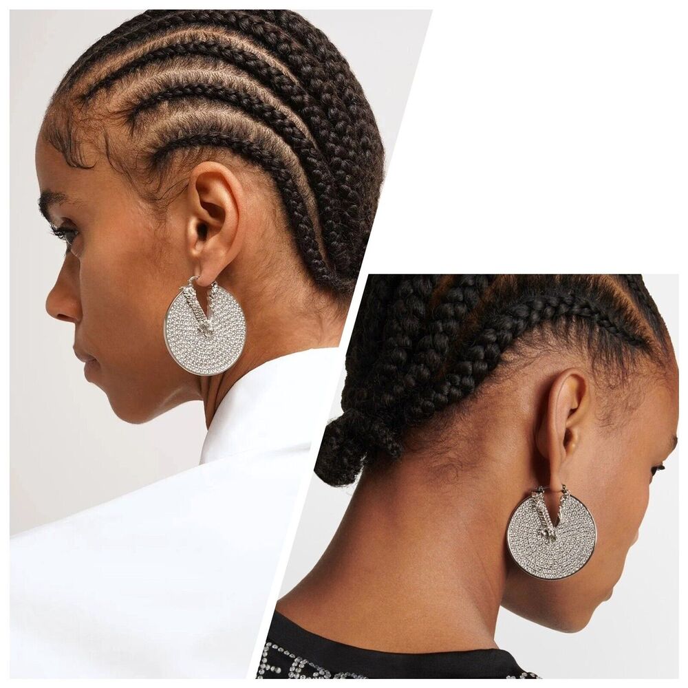 NIB Versace Rhinestone Barocco Virtus Silver Circle Hoop Earrings $1,125